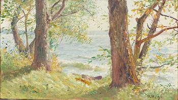 Olof Hermelin, Sommardag vid vattnet, vy över Öljaren från Gimmersta säteri, Södermanland.