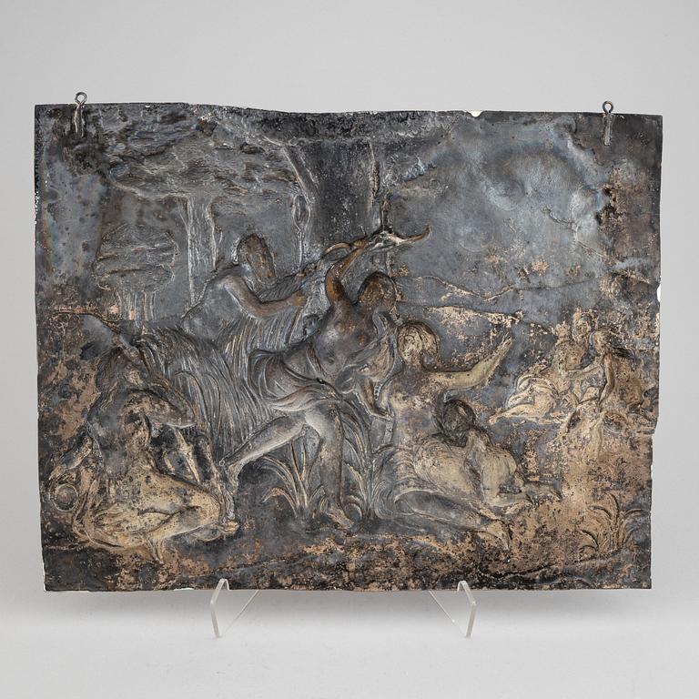 A baroque style silver-plated copper reflief, 19th century.