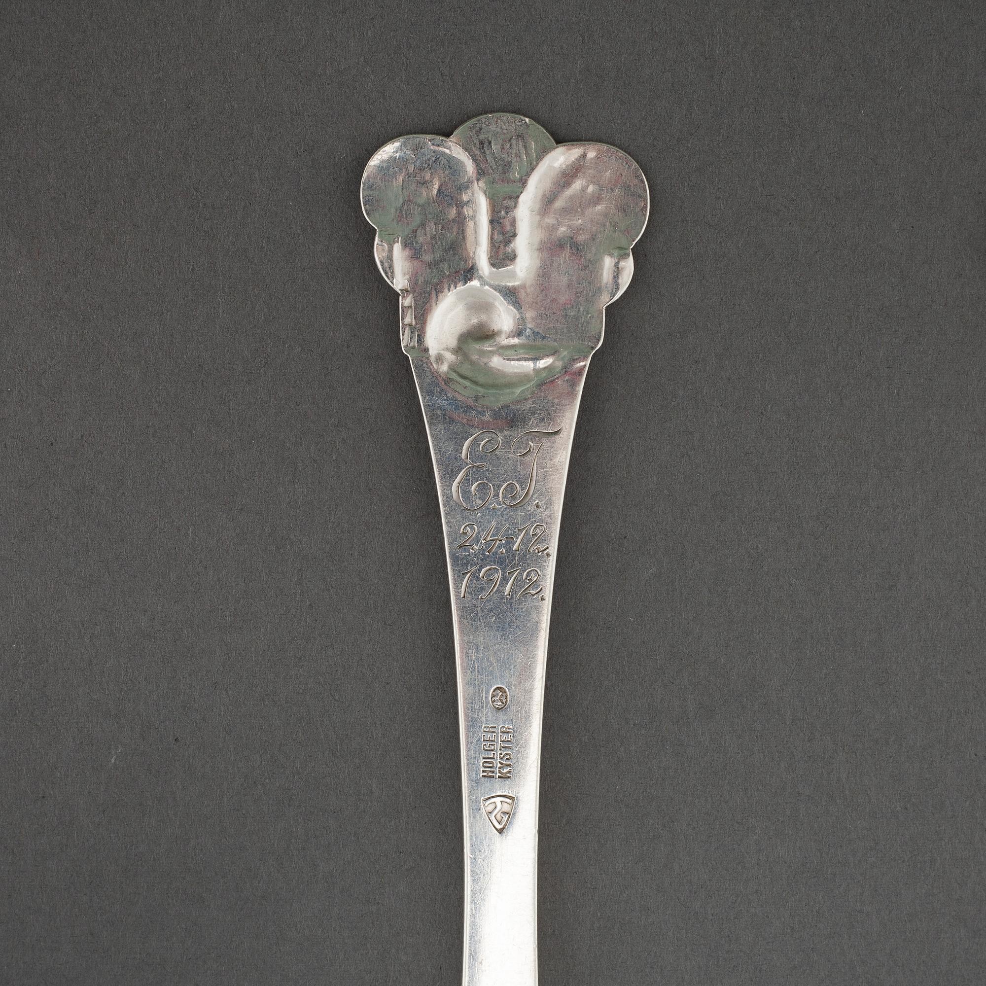 a silver fork and spoon for Holger Kyster in Denmark, 1910s.