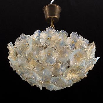 A 20th century glass and brass ceiling light, probably Murano, Italy.