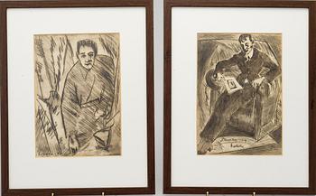 UUNO ESKOLA, 2 piirrosta, signeerattu ja päivätty Dresden 1919 & -20.