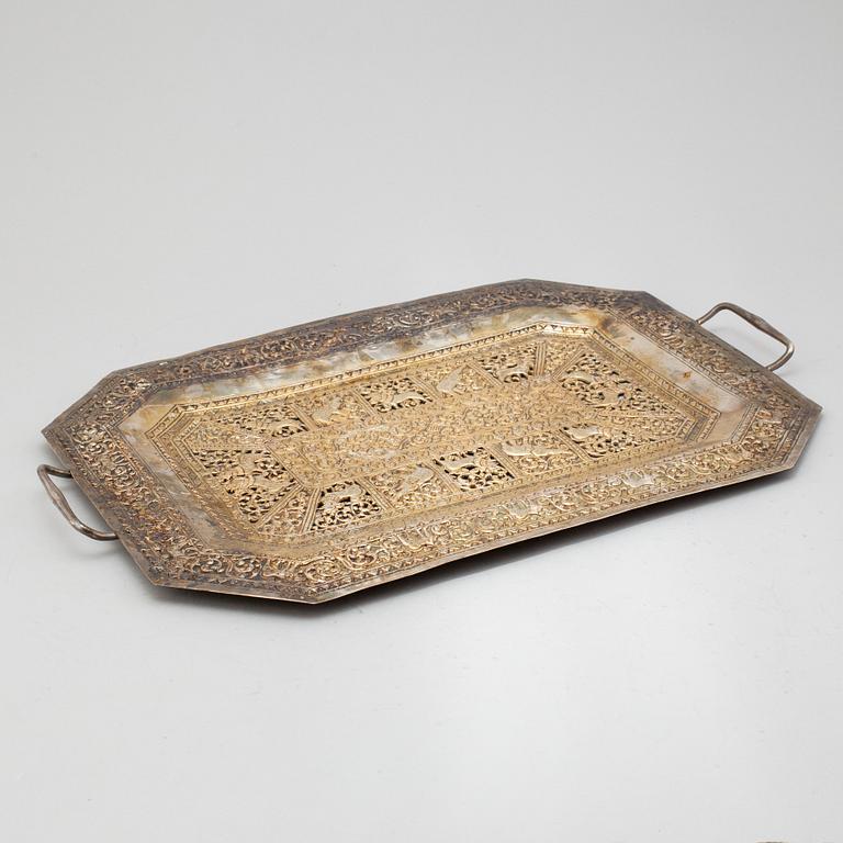 An Indian metal tray, circa 1900.