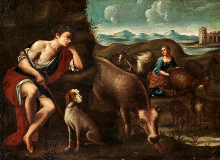 Leandro Bassano Hans efterföljd, Landskap med herde och herdinna.