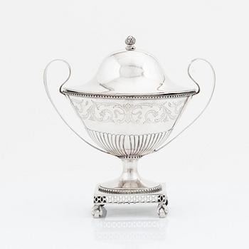 A  Swedish late 18th century silver sugar bowl and cover, mark of Johan Abraham Hallard, Stockholm 1797.