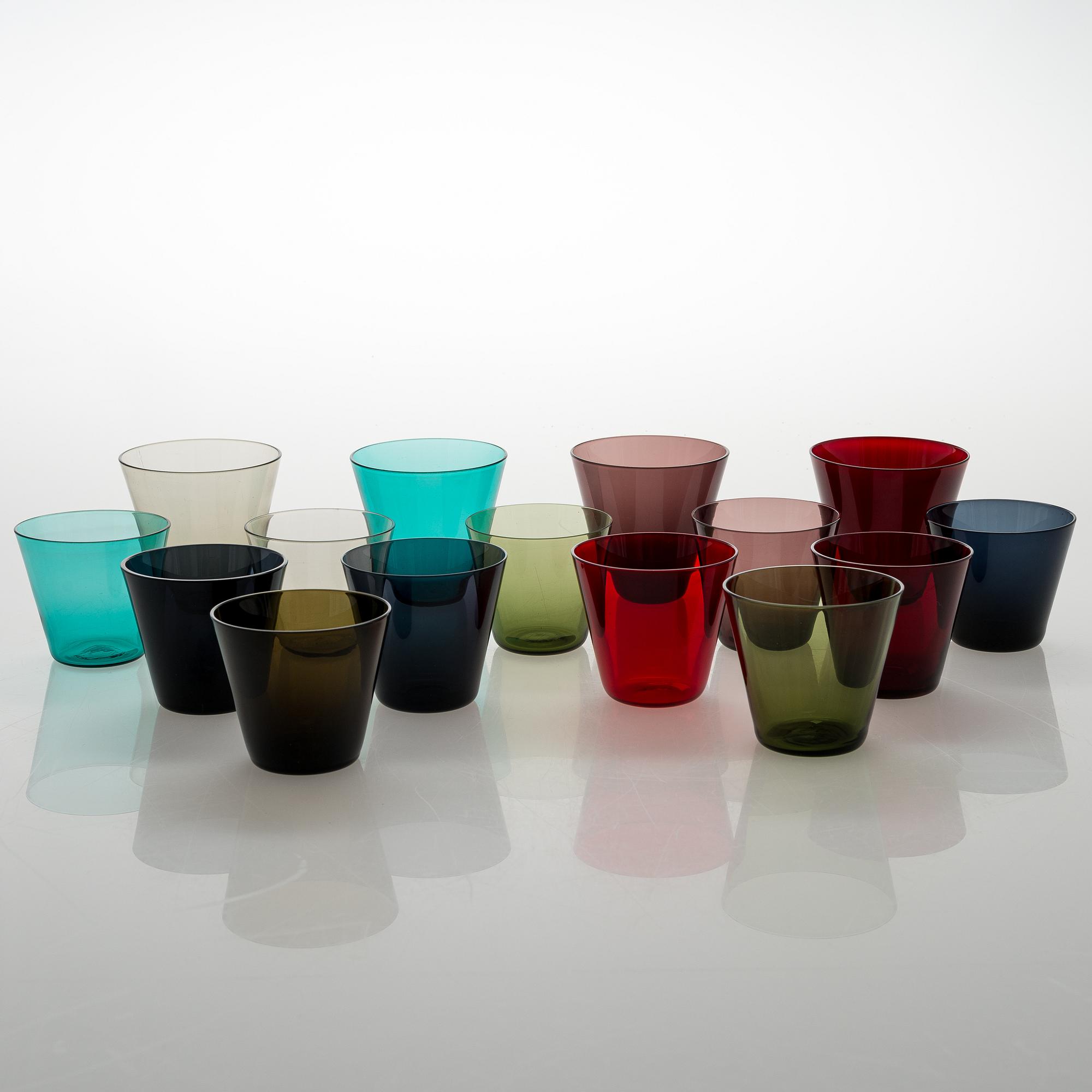 KAJ FRANCK, A set of 15 drinking glasses "Kartio", Nuutajärvi mid 20th century.