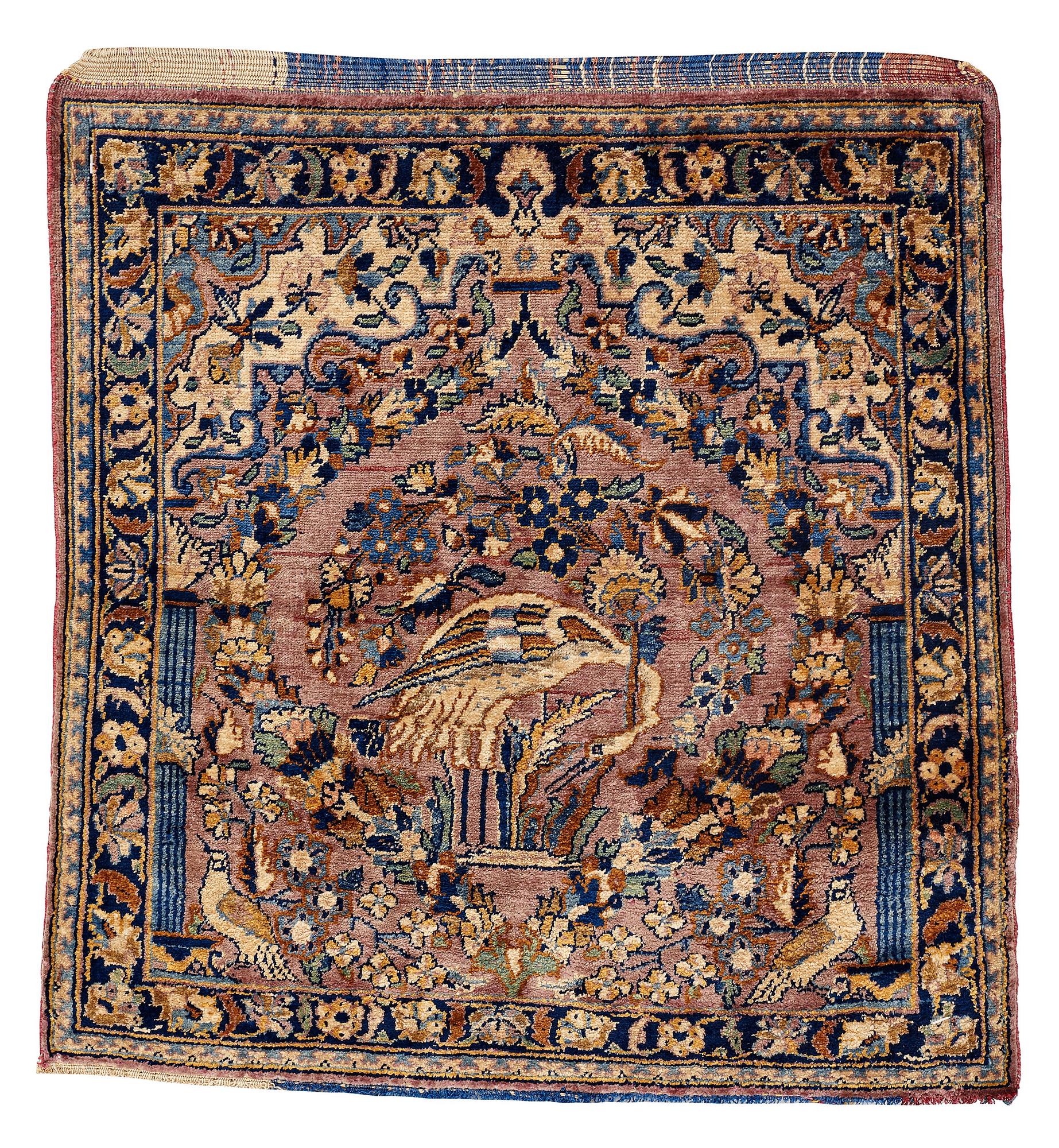 MATTO, a semi-antique silk Kashan possibly Motachem, ca 51-52,5 x 48.5-51 cm.