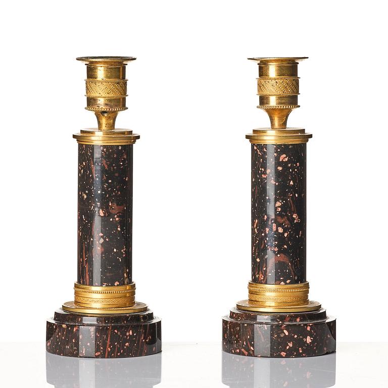 A pair of Swedish late Gustavian style candlesticks, 19th century.