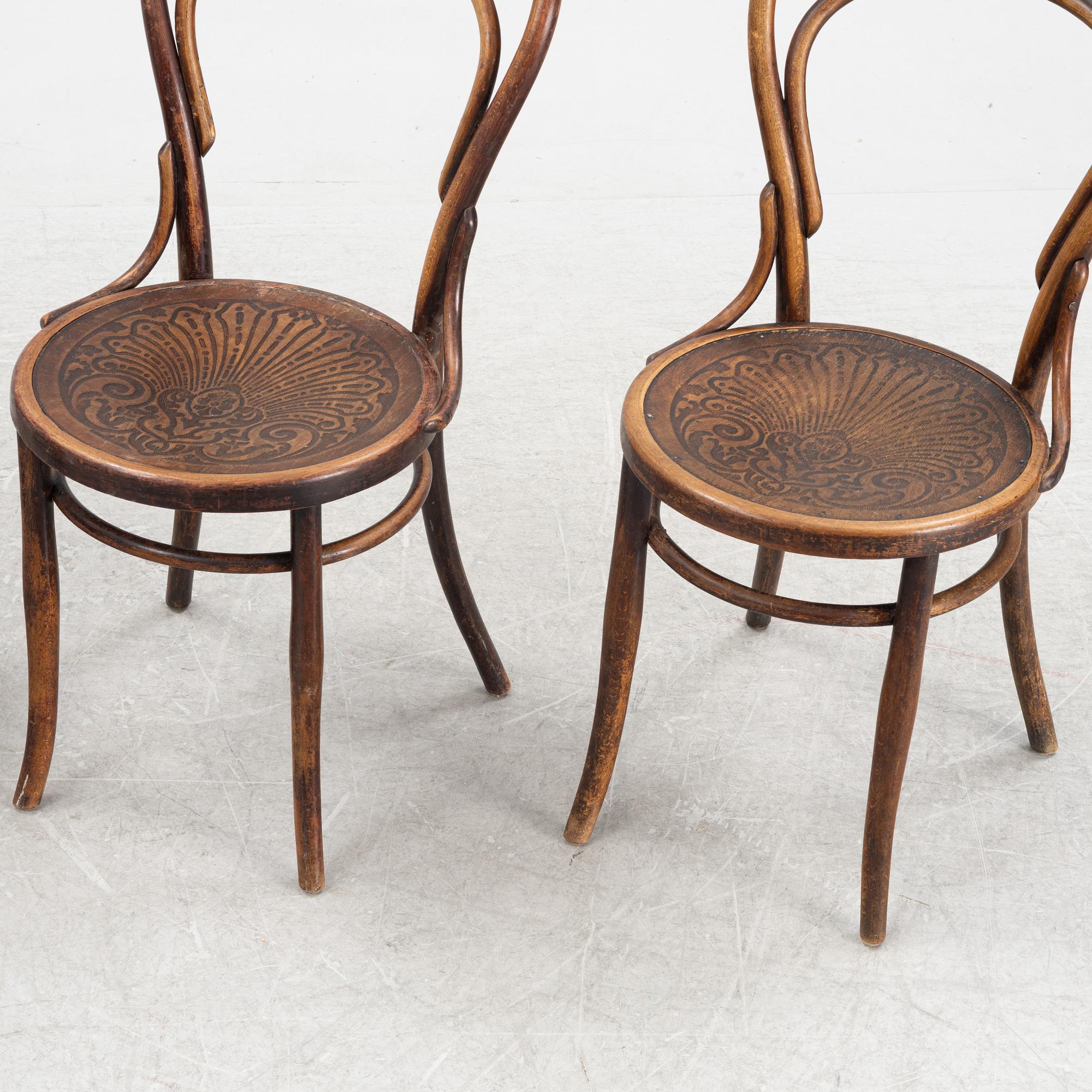 Cafestolar, fyra stycken, Josef Hoffmann samt Jacob & Josef Kohn, omkring år 1900.