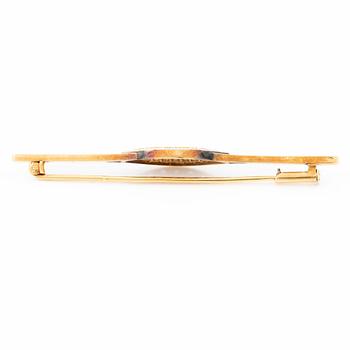Brooch, 18K gold set with rose-cut diamonds and rubies.