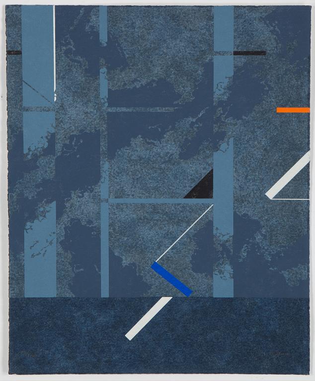 NILS KÖLARE, färgserigrafier, 3 st i mapp med bok, "Kolofon", signerade N. Kölare och numrerad 99/100 med blyerts.