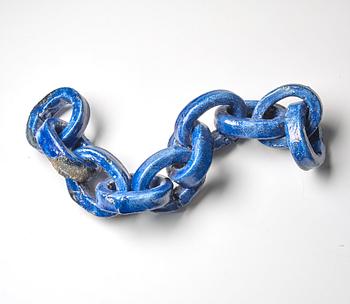 Hertha Hillfon, a blue glazed ceramic sculpture of a chain, Sweden.