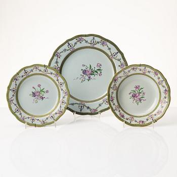 A set of six plates, six dessert dishes and a small dish, Europe, 1900s.