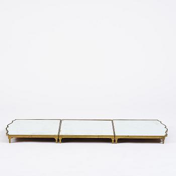 A Gustavian three-piece brass and glass surtout de table, Stockholm, later part 18th century.