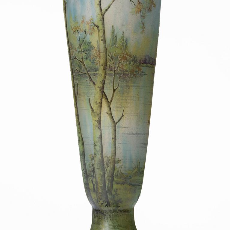 Daum, an Art Nouveau enamel painted cameo glass vase, Nancy France.