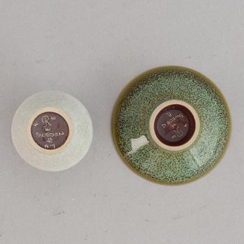 Bertil Lundgren, a set of four stoneware miniature vases and a bowl, Rörstrand, 1970's.
