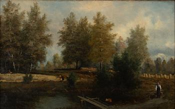 Herman Wedel-Anker, Landscape with Figures by the River.