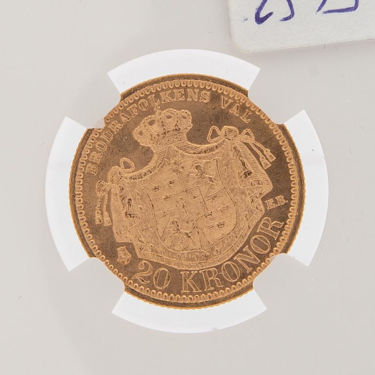 Guldmynt Sverige, Oscar II 20 kr, 1885.