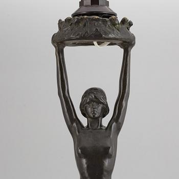 GERDA SPRINCHORN, an Art Nouveau green patinated bronze lamp "The Sun", Herman Bergman, Stockholm, early 20th century.