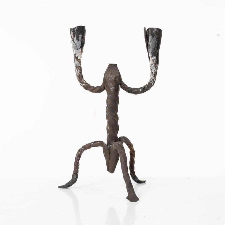 A two-light wrought iron candlestick, Sweden, 18th / early 19th century.
