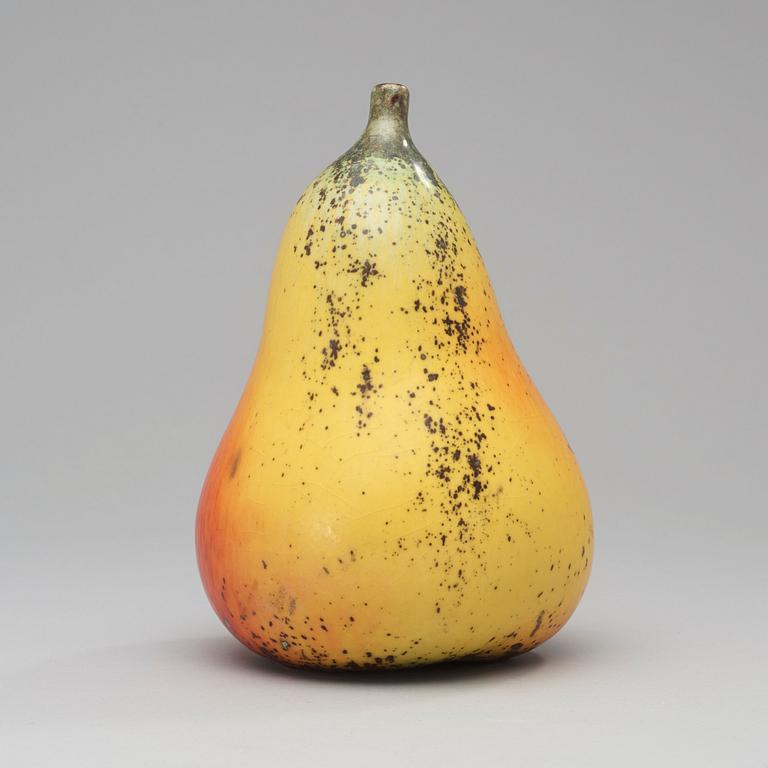 A Hans Hedberg faience sculpture of a pear, Biot, France.