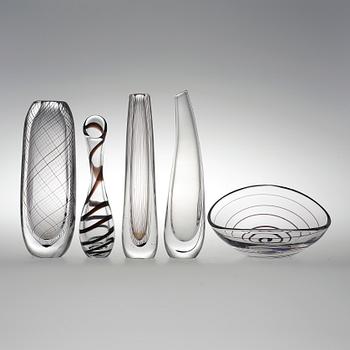 VASER, glas, 5 st, Vicke Lindstrand, Kosta.