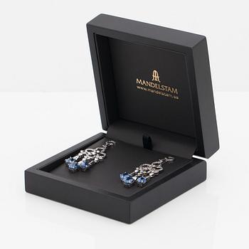 A pair of sapphire and brilliant cut diamond earrings. Mandelstam 'Stardust Shuttle'.