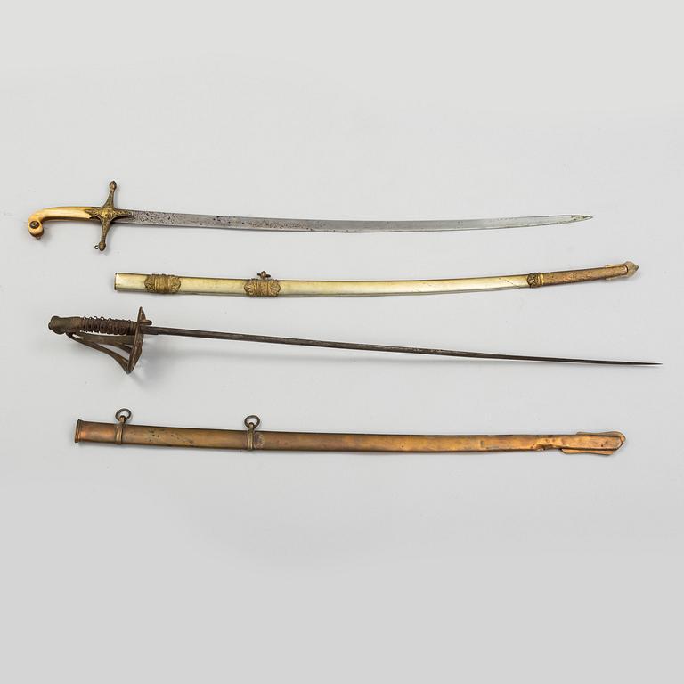 Two offficer's sabres for the Kingdom of Siam around year 1900, with scabbards.