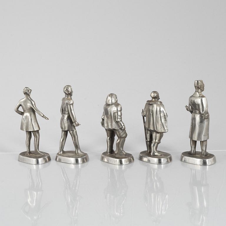 Allan Ebeling, nine stainess steel figurines, Swedish Kings and Queens, Nyby Bruks AB.