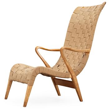 606. An Axel Larsson prototype for a birch and canvas easy chair, Svenska Möbelfabrikerna, Bodafors, ca 1937.