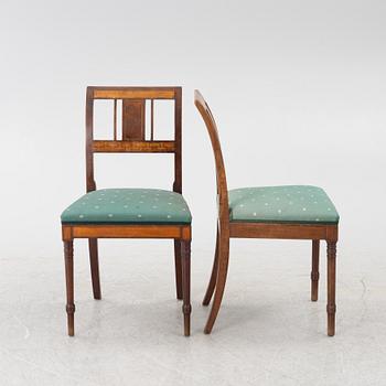 Stolar, 5 st, empirestil, omkring år 1900.