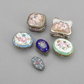 DOSOR, 6 st, porslin, emalj, silver, 18/1900-tal.