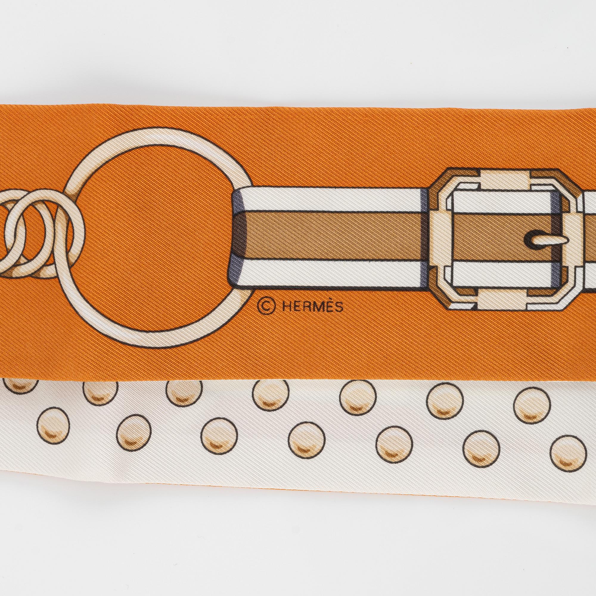 Hermès, four 'Twilly' twill silk sscarves.