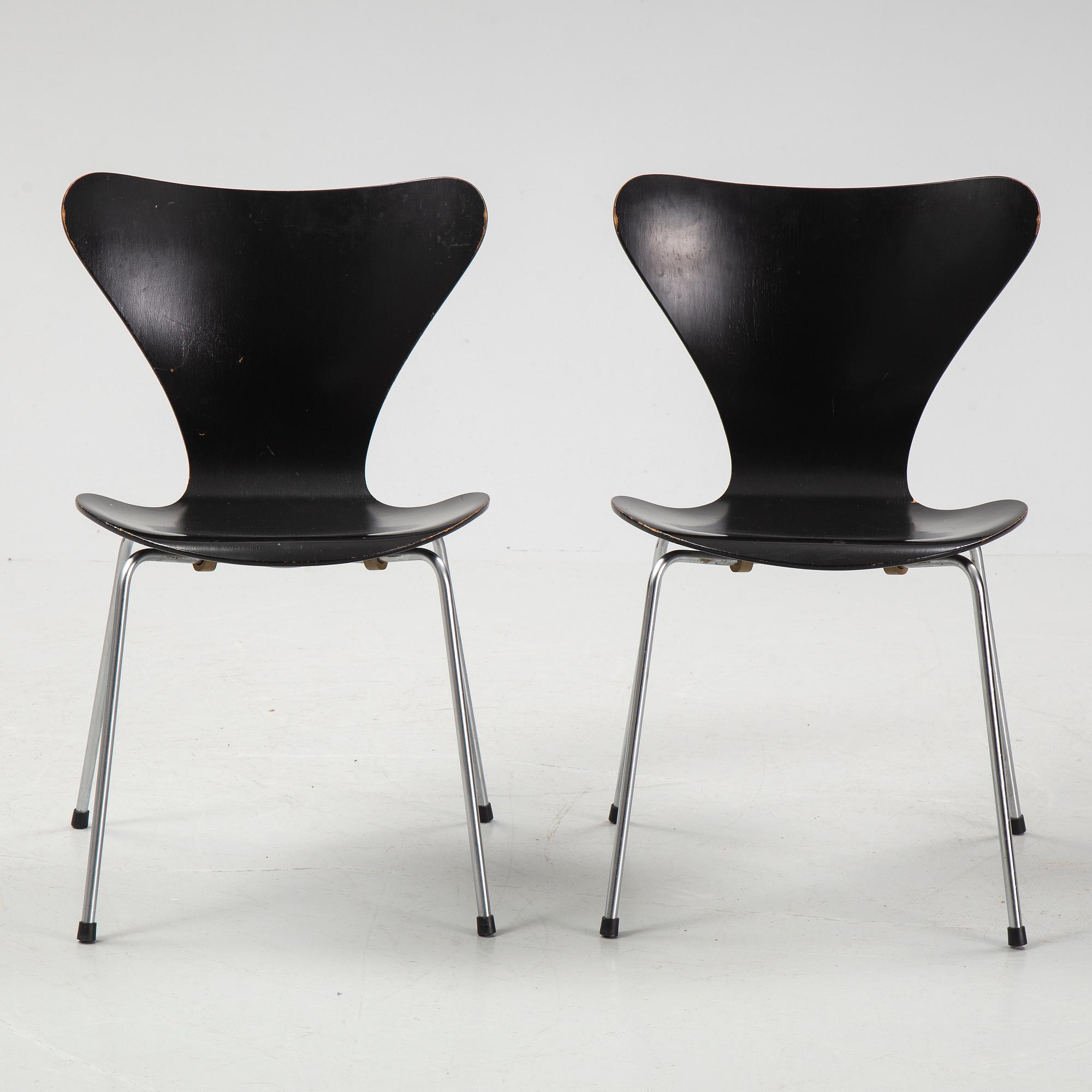 Arne Jacobsen, stolar, 7 st, "Sjuan", Fritz Hansen, Danmark, 1970-tal.