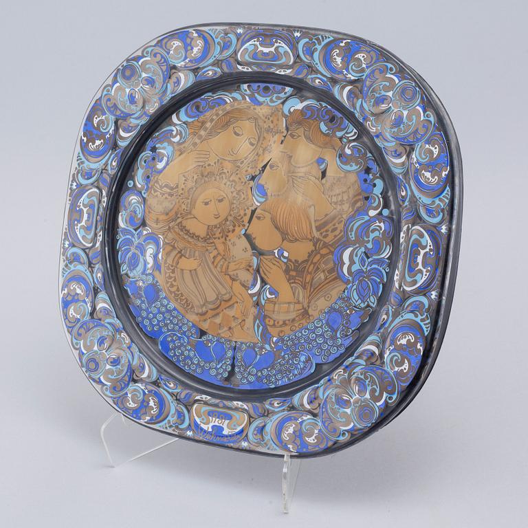 Five glass plates, designed by Bjørn Wiinblad for Rosenthal Studio Linie, 1970/80s.