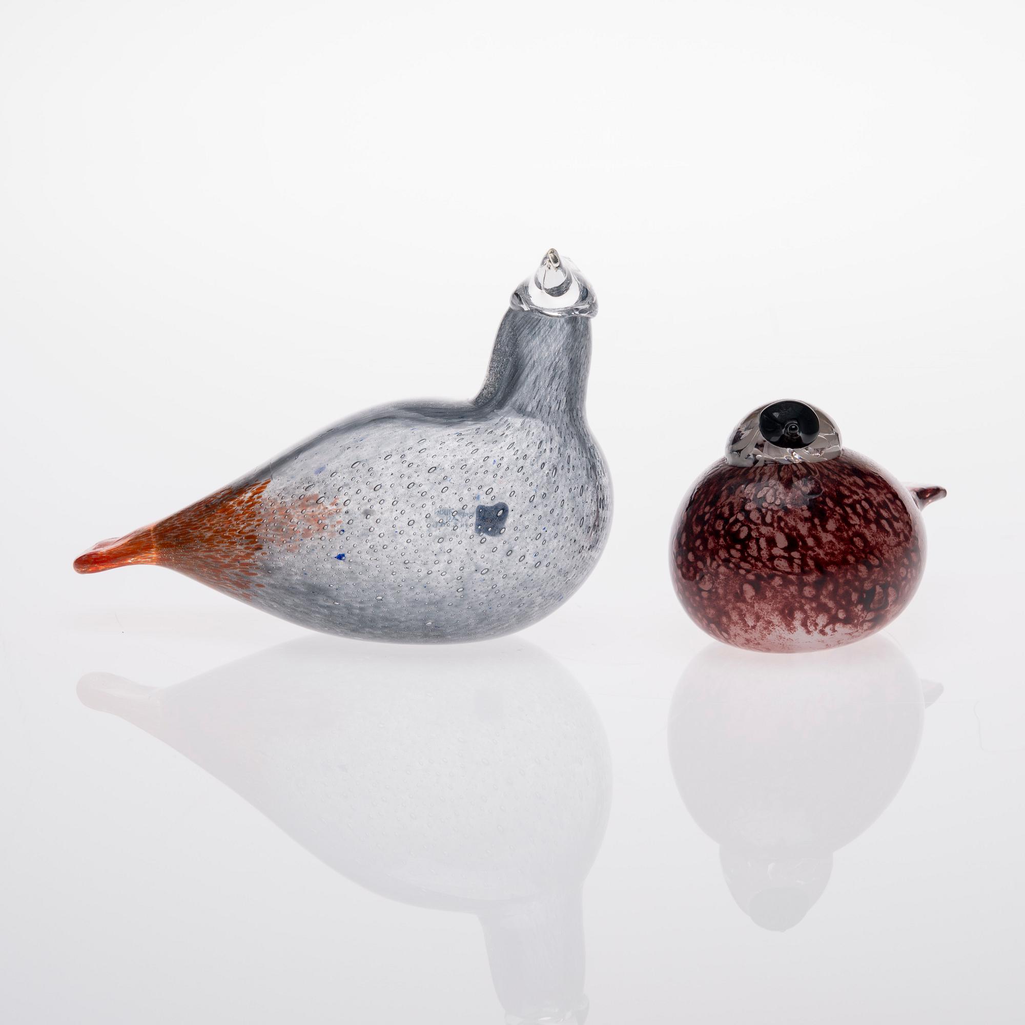 FIGURINER, 2 st, glas, signerade O. Toikka Napapiiri resp. O. Toikka Nuutajärvi, Napapiirin Lasi och Iittala.