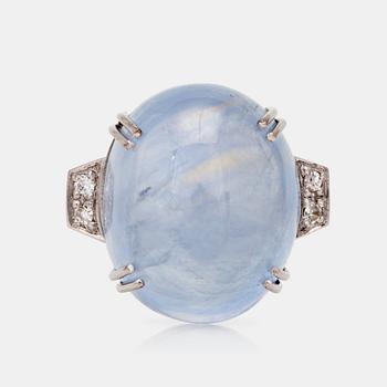 1186. A circa 55.00 ct unheated cabochon-cut sapphire and diamond ring.