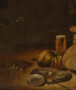 Willem Kalf, hans krets, Stilleben med köksattiraljer.