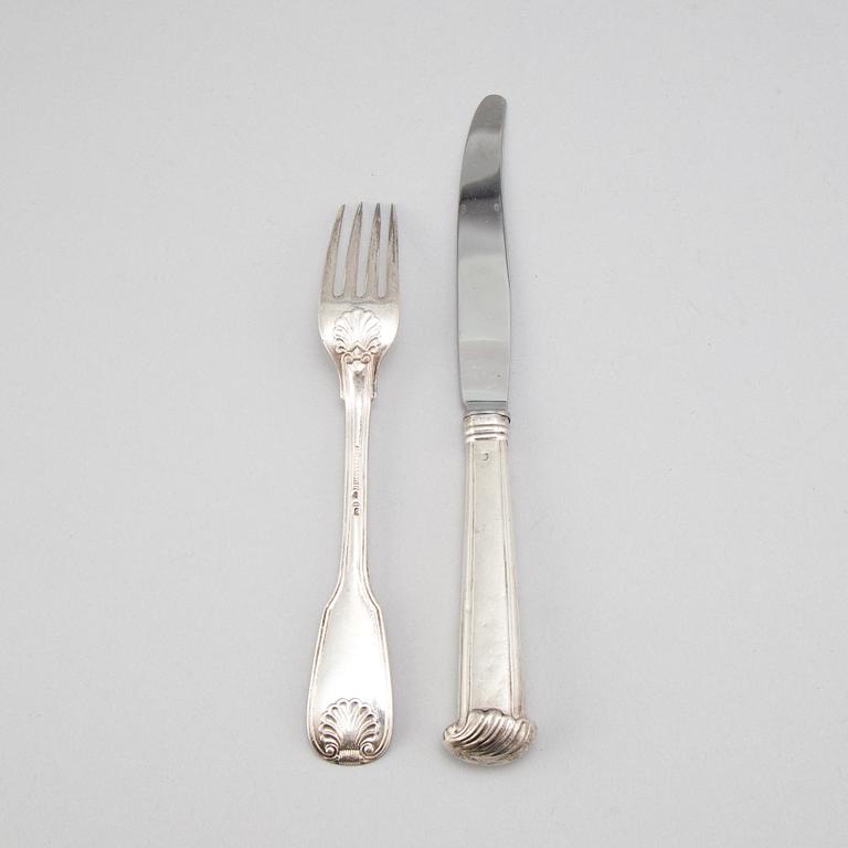 6+6 silver cutlery, some with mark of Gustaf Möllenborg, Stockholm 1866.