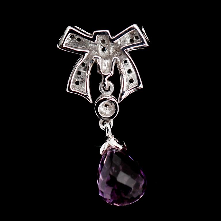 HÄNGE, 9 k vitguld, diamanter samt ametist ca 3.0 ct.