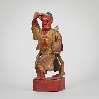 FIGURINER, soapstone 2 st samt FIGURIN, trä, Kina 1900-tal.