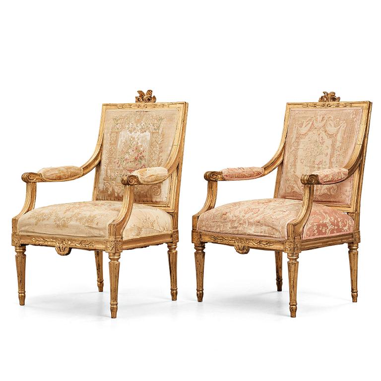 A pair of Gustavian late 18th century armchairs.