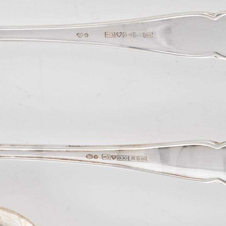 A 54-piece silver cutlery, model 'Chippendale', Auran Kultaseppä, Finland, including 1985.