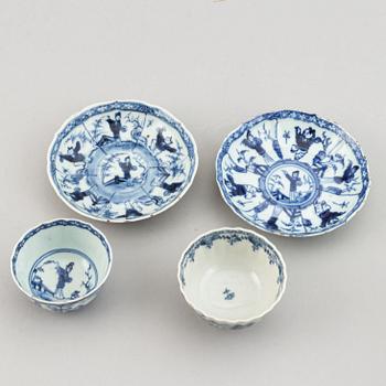 A group of blue and white porcelain, Qing dynasty, 18/19th Century.