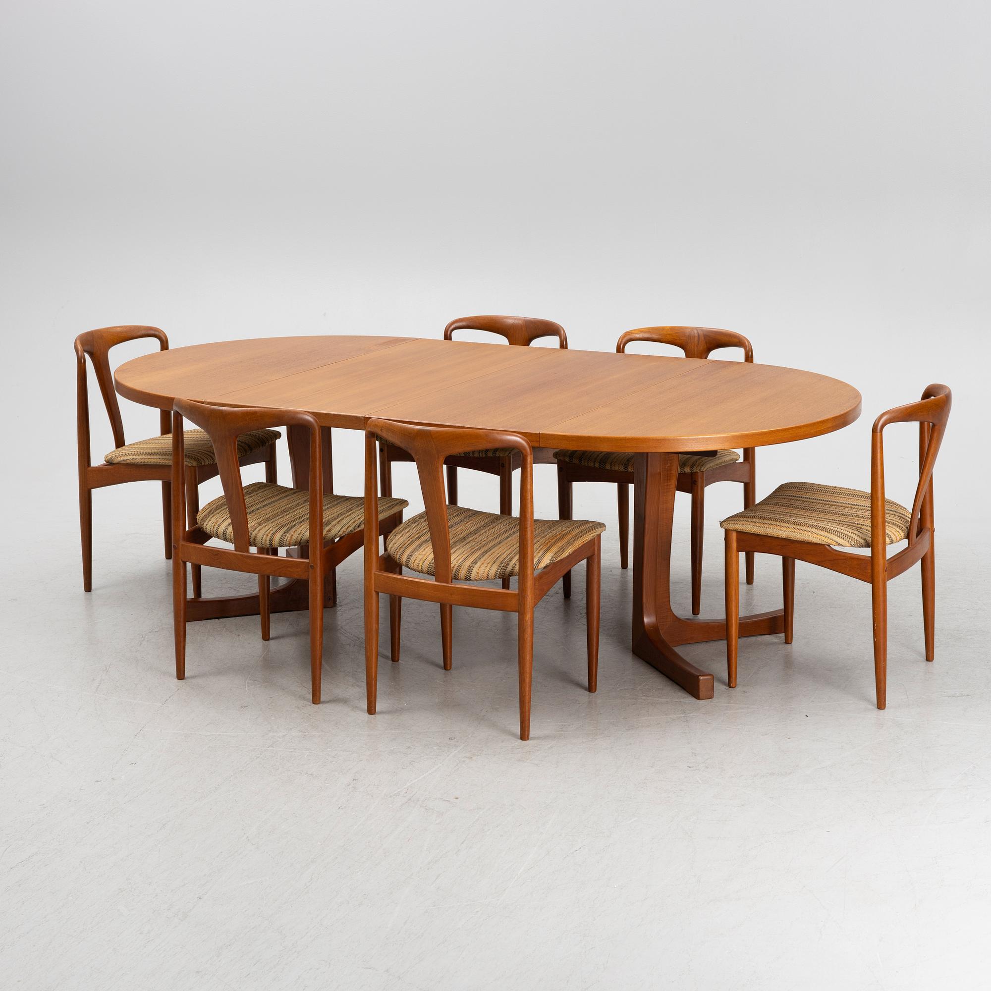 Matbord och stolar, 6 st, Uldum Møbelfabrik, Danmark, 1960-tal.