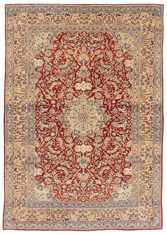 A part silk Nain Tuteshk carpet, ca 223,5 x 157,5 cm.