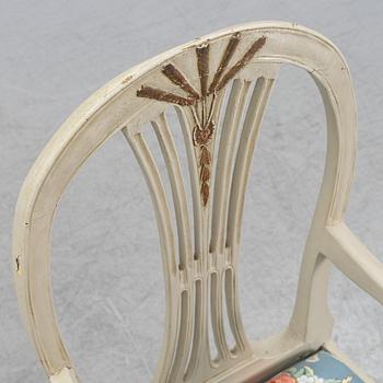 A Gustavian chair and armchair, end of the 18th Century.