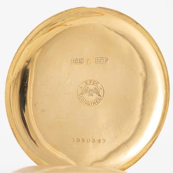 Longines, pocket watch, hunter, 18K gold with chain, 52 mm.