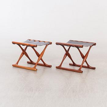 TWO TEAK FOLDING STOOLS BY POUL HUNDEVAD DENMARK, 1960'S-.