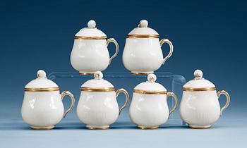 1336. A set of six Marieberg soft paste custard cups with covers, 18th Century.