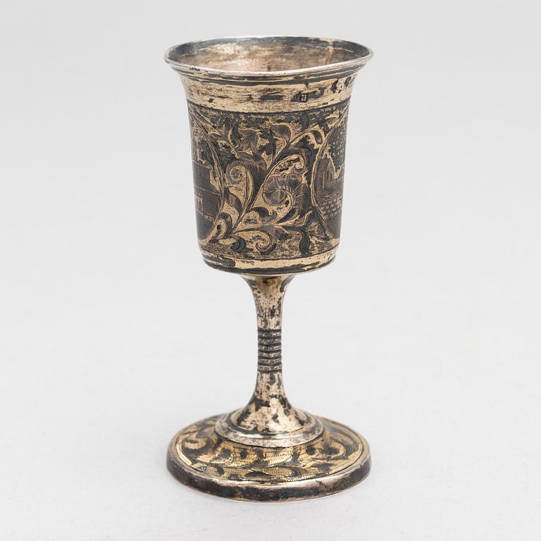 Footed beaker in silver-gilt niello, Moscow 1845. Unidentified maker. Assay master Andrey Antonovich Kovalsky.